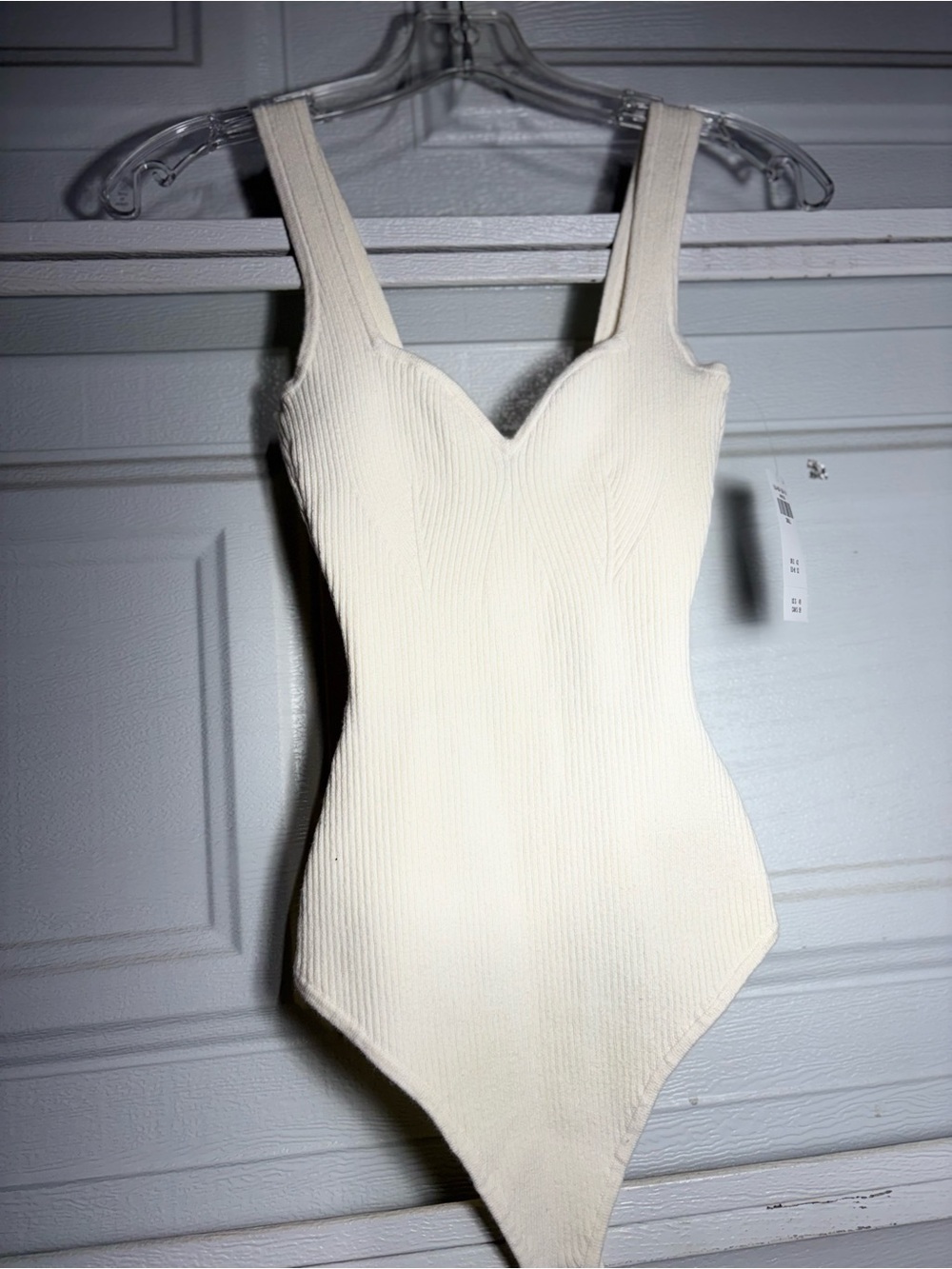 Abercrombie & Fitch Cream Ribbed Sweetheart Neck Bodysuit